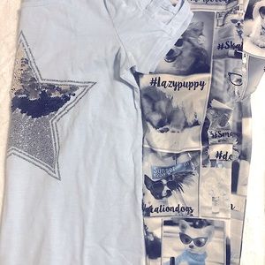 Two piece outfit. Justice shirt and leggings.